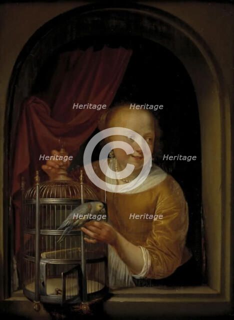 Girl with a Parrot, 1655-1691. Creator: Pieter Cornelisz. van Slingeland.