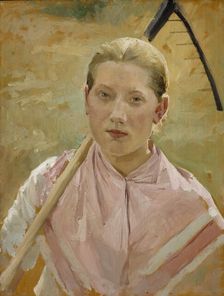 Girl with a Rake, Study for August, 1886. Creator: Albert Edelfelt