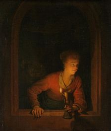 Girl with an Oil Lamp at a Window, 1645-1675. Creator: Gerrit Dou