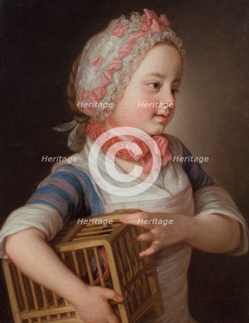 Girl with Bullfinch in a Cage, 1766. Creator: Per Krafft the Elder.