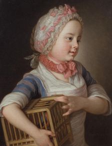 Girl with Bullfinch in a Cage, 1766. Creator: Per Krafft the Elder