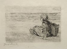 Girl with basket seated on the shore. Creator: Jozef Israëls (Dutch, 1824-1911)