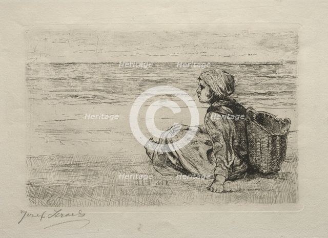 Girl with basket seated on the shore. Creator: Jozef Israëls (Dutch, 1824-1911).