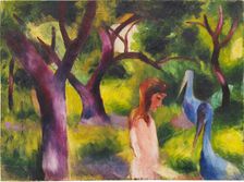 Girl with blue birds (Kid with blue birds), 1914. Creator: Macke, August (1887-1914)