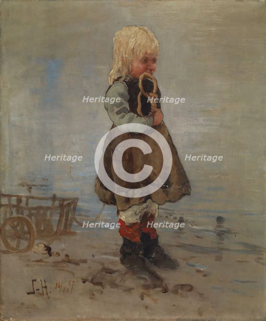 Girl with cart and butter pretzel, 1887. Creator: Frithjof Smith-Hald.