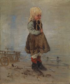 Girl with cart and butter pretzel, 1887. Creator: Frithjof Smith-Hald