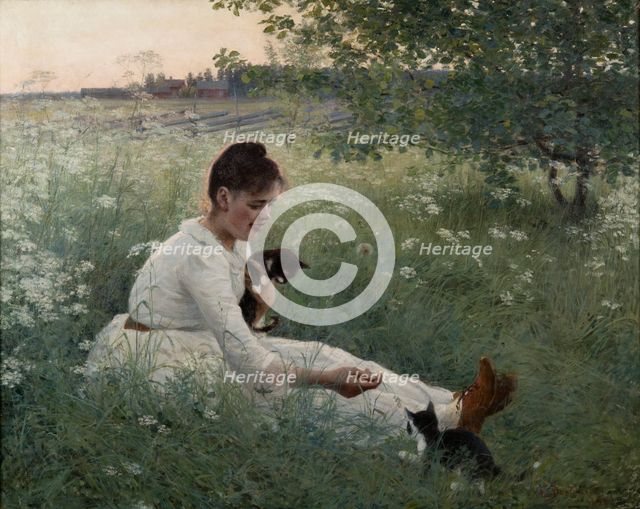 Girl with cats in a summer landscape, 1892.