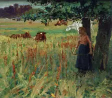 Girl with cattle, 1893. Creator: James McLauchlan Nairn