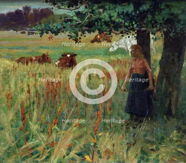 Girl with cattle, 1893. Creator: James McLauchlan Nairn.