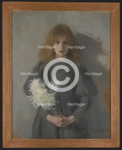 Girl with Chrysanthemums, 1894. Creator: Olga Boznanska.