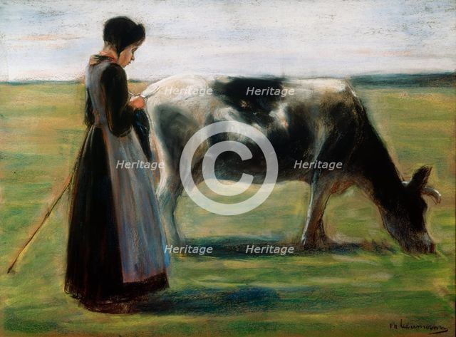 'Girl with Cow', 19th century. Artist: Max Liebermann