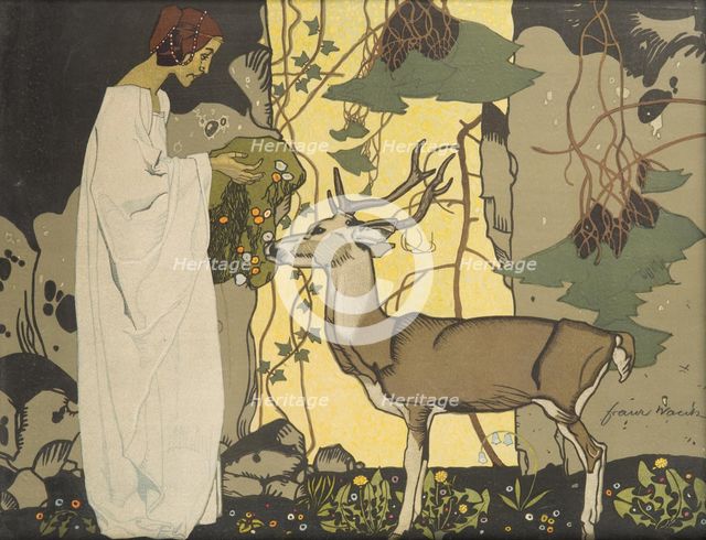 Girl with deer. Creator: Wacik, Franz (1883-1938).