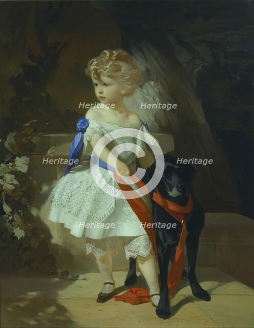 Girl with Dog, 1860s. Artist: Makarov, Ivan Kosmich (1822-1897)