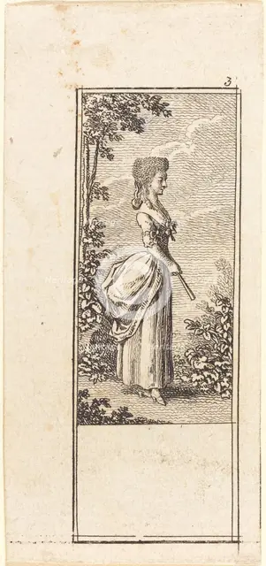 Girl with Fan, Facing Right, 1784. Creator: Daniel Nikolaus Chodowiecki.