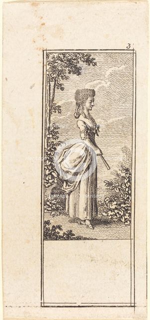 Girl with Fan, Facing Right, 1784. Creator: Daniel Nikolaus Chodowiecki.