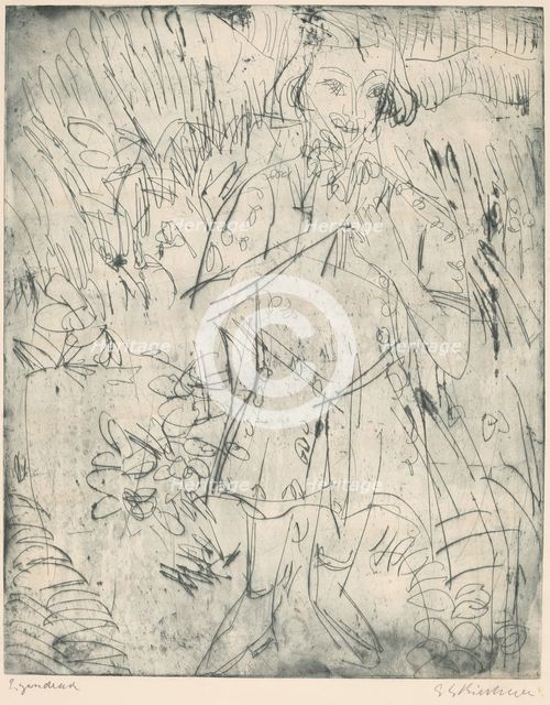 Girl with Flowers, 1923. Creator: Ernst Kirchner.