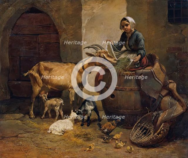 Girl with goat, 1849. Creator: Leopold Brunner the younger.