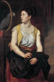 Girl with parrot, 1876. Creator: Hans Canon