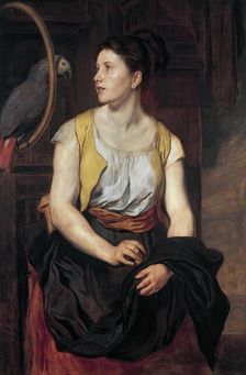 Girl with parrot, 1876. Creator: Hans Canon