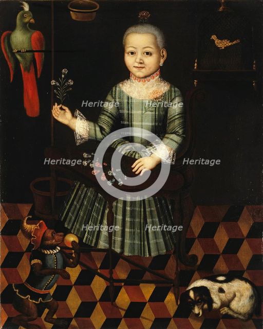 Girl with parrot, Mid of the 18th century. Artist: Anonymous  