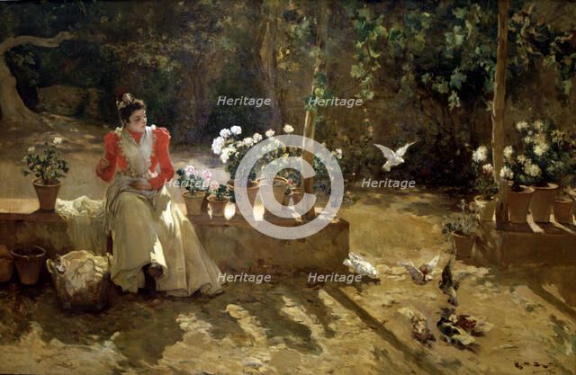  'Girl with pigeons', oil, 1900 Ricardo Brugada.