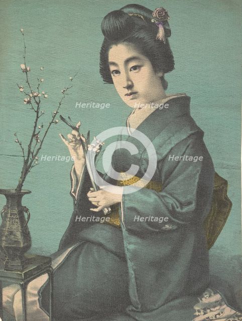 Girl with Plum Blossoms, ca. 1900? Creators: Unknown, Hugechi.