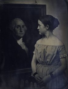 Girl with Portrait of George Washington, ca. 1850. Creators: Josiah Johnson Hawes, Albert Sands Southworth