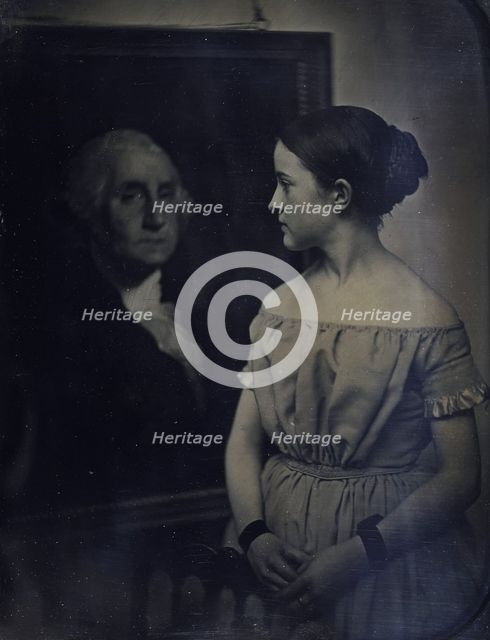 Girl with Portrait of George Washington, ca. 1850. Creators: Josiah Johnson Hawes, Albert Sands Southworth.