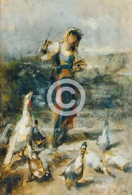 Girl with poultry, 1894. Creator: Johann Till.