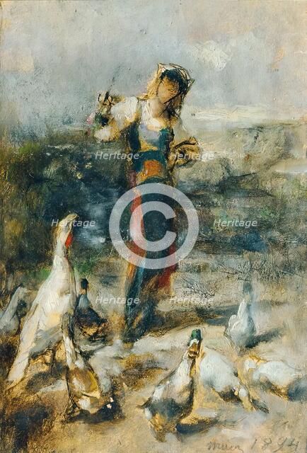 Girl with poultry, 1894. Creator: Johann Till.