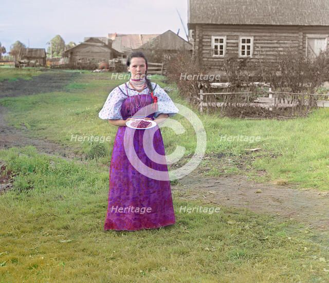Girl with strawberries [Russian Empire], 1909. Creator: Sergey Mikhaylovich Prokudin-Gorsky.