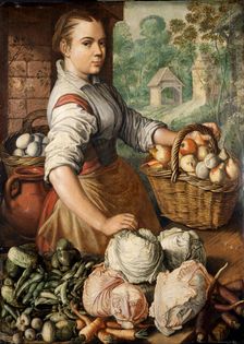 Girl with Vegetables , 1566. Creator: Beuckelaer, Joachim (ca. 1533-1574)