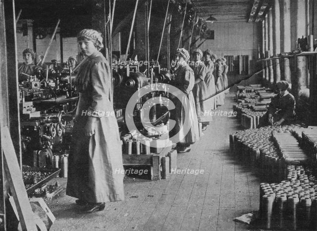 'Girl workers in a munitions factory', 1915. Artist: Unknown.