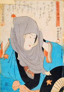 Girl Amid Autumn Leaves-from a Lucky Days Decorative Calendar, 1844-1847. Creator: Utagawa Kunisada