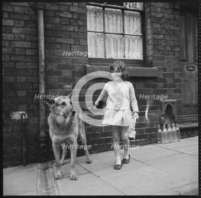 Girl and dog, Middleport, Burslem, Stoke-on-Trent, Staffordshire, 1965-1968. Creator: Eileen Deste.