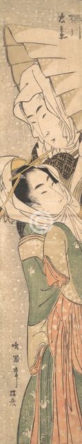 Girl and Lover in Snow, early 19th century. Creator: Koikawa Harumasa.