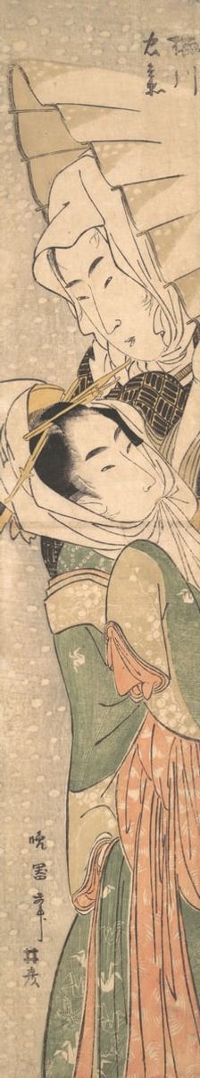 Girl and Lover in Snow, early 19th century. Creator: Koikawa Harumasa