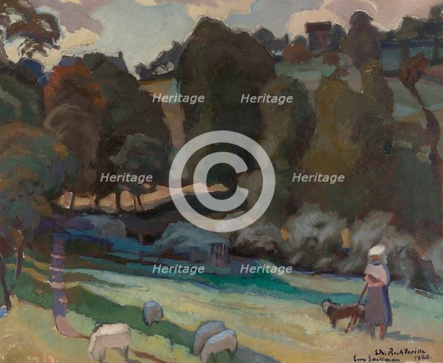 Girl and sheep, 1920. Creator: Eero Snellman.