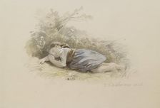 Girl Asleep in the Woods, 1848. Creator: Jakob Dielmann