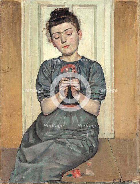 Girl arranging flowers (Girl with carnation), c. 1886. Artist: Hodler, Ferdinand (1853-1918)