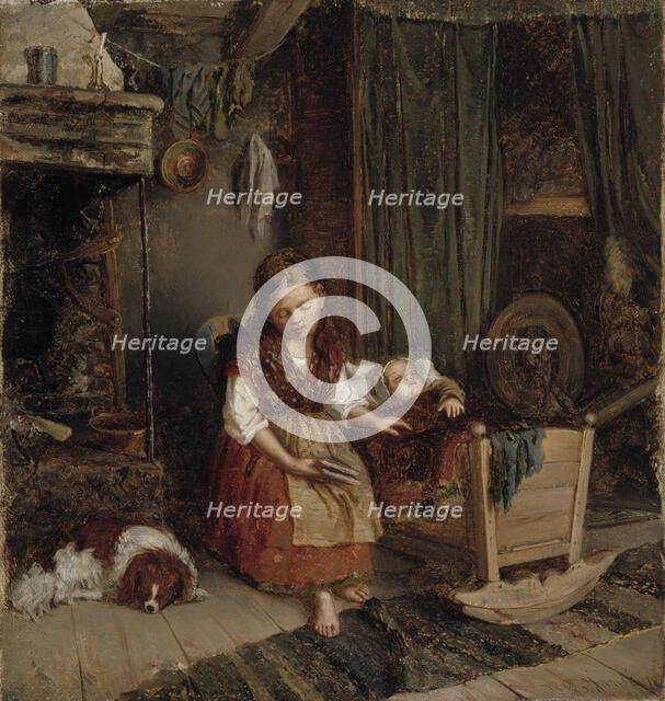 Girl at the cradle, 1866. Creator: Karl Emanuel Jansson.