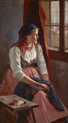 Girl at the Window, 1903. Creator: Wincenty Wodzinowski
