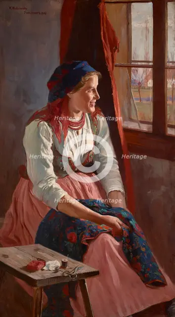 Girl at the Window, 1903. Creator: Wincenty Wodzinowski.