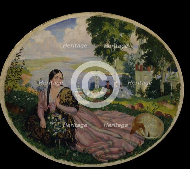 Girl At The Volga, 1915. Artist: Kustodiev, Boris Michaylovich (1878-1927)