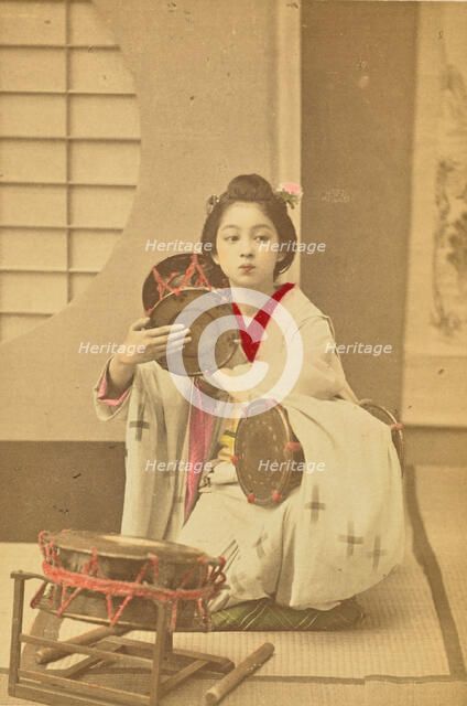 Girl Beating a Tsuzumi, 1897. Creator: Ogawa Kazumasa.