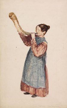 Girl Blowing Horn, c1820s. Creator: David Cox the Elder