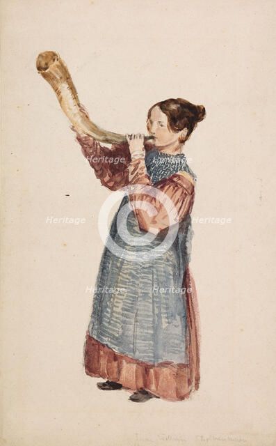 Girl Blowing Horn, c1820s. Creator: David Cox the Elder.