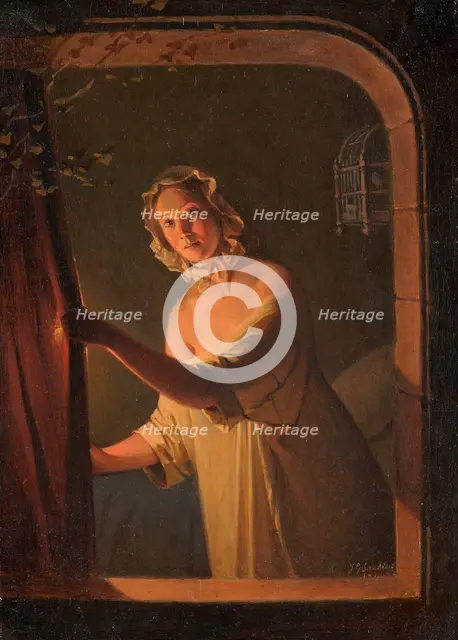 Girl by candlelight, 1844. Creator: Johan Gustaf Sandberg.