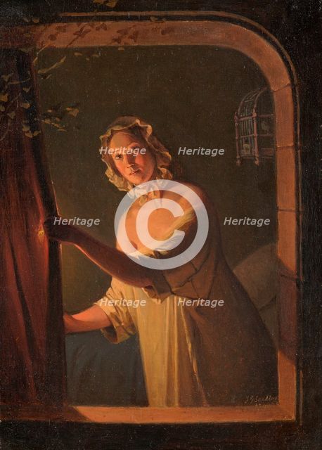 Girl by candlelight, 1844. Creator: Johan Gustaf Sandberg.
