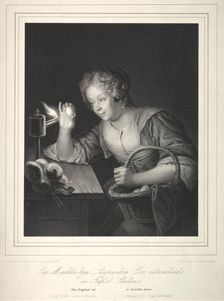 Girl Candling Eggs, 1840. Creator: Franz Seraph Hanfstaengl (German, 1804-1877)
